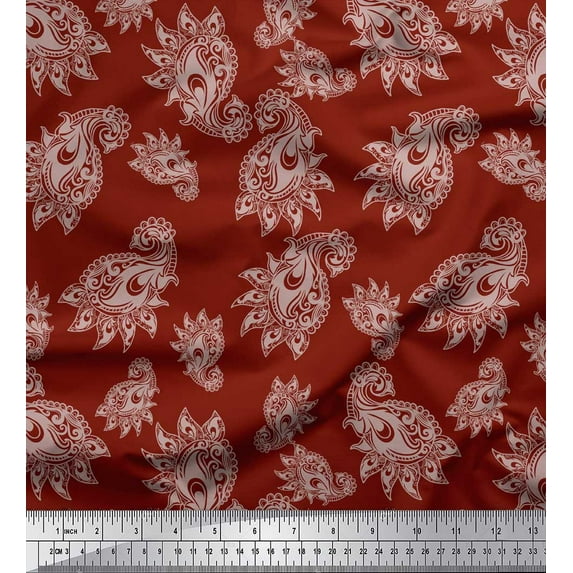 Soimoi Red Cotton Duck Fabric Paisleys Paisley Print Fabric by the Yard 42 Inch Wide