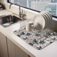 thumbnail image 2 of Dark Blue Floral Dish Drying Mats for Kitchen Counter, Vintage Flower Botanical Brown Leaves Classic Absorbent Coffee Bar Mat with Non-slip Rubber Backed Quick Drying Dish Rack Pad 16"x18", 2 of 9