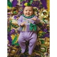 thumbnail image 4 of BemeyourBBs Newborn Baby Girl Mardi Gras Outfit Footed Romper Spring Fall Winter Carnival Clothes They Found Me In A King Cake Long Sleeve Ruffle Collar Letter Footied Embroidery Jumpsuit Headband, 4 of 9