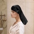 thumbnail image 4 of Unique Bargains 1 Pc Women Simulated Silk Print Shower Cap for Bathroom Hotel Black, 4 of 6