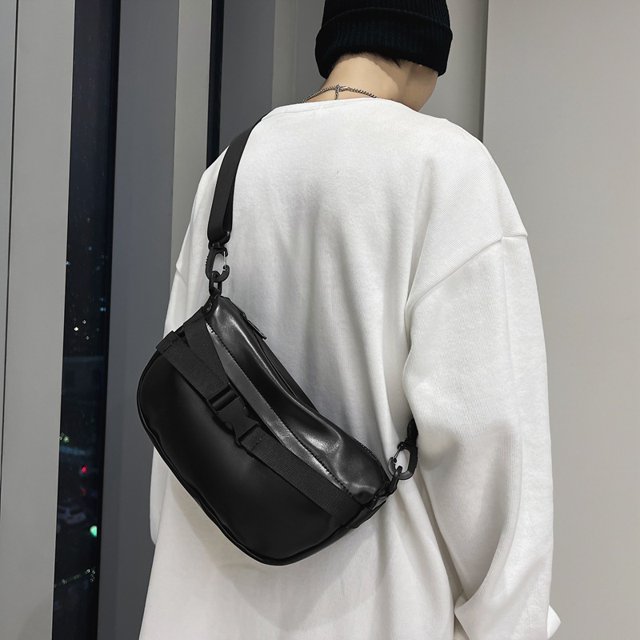 Bolsos para hombres Bolso de mensajero de hombro casual de moda para hombres Bolso pequeño de cuero de PU simple de color sólido, negro