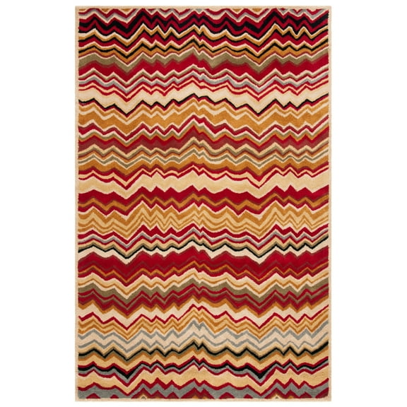 SAFAVIEH Wyndham Joanna Chevron Wool Area Rug, Red/Multi, 4' x 6'