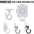thumbnail image 2 of 6Pcs Adhesive Ceiling Hooks Hanging Wall Hooks No-Drill Self-Stick Swivel Ceiling Turn 360°/180°Mounted Hooks Mixed Color, 2 of 6