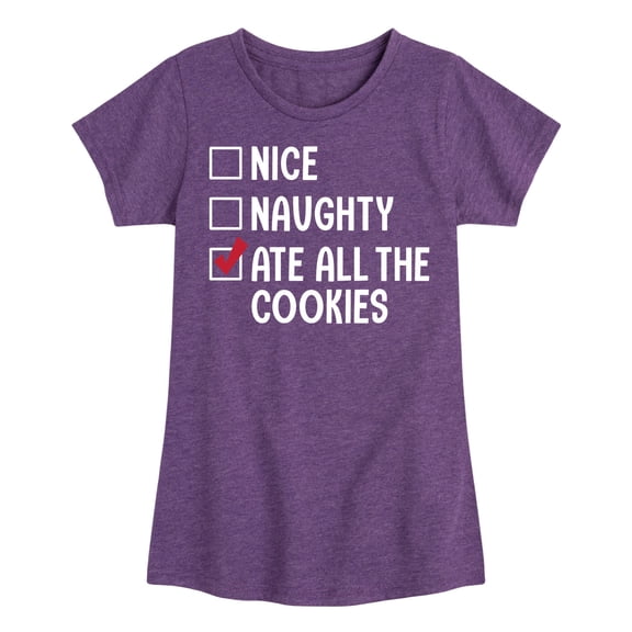 Instant Message - Checklist Nice Naughty Ate Cookies - Toddler And Youth Girls Short Sleeve T-Shirt