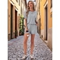 thumbnail image 3 of DARING DIVA Women's Soft Pajama Set Round Neck Rolled Cuffs Top with Shorts L Gray, 3 of 7