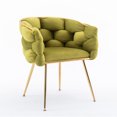 thumbnail image 4 of Luxury Velvet Accent Chair, Modern Upholstered Chair with Metal Frame, Stylish Woven Back, Gold Frame, Single Leisure Arm Chair for Living Room, Bedroom, Office, Balcony, Olive Green, 4 of 8
