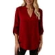 thumbnail image 3 of Tops de Manga Larga de las Mujeres Casual Color Sólido V Cuello Tres Cuartos de Manga Blusa Suave, 3 of 7