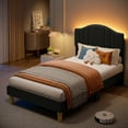 thumbnail image 6 of Pinmoco Twin Upholstered Bed Frame with Adjustable Arc-shaped Headboard, LED Platform Bed, Teddy Velvet Black, 6 of 8
