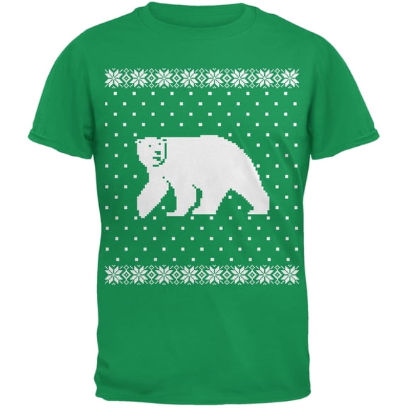 Big Polar Bear Ugly Christmas Sweater Green Adult T-Shirt