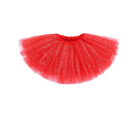 Girl's 5 Layered Tulle Classic Princess Ballet Tutu Skirt Red_sparkling