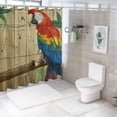 thumbnail image 7 of Chilfamy Parrot Shower Curtain, Tropic Flowers and Parrot in Summer Garden Wooden Wall Ferns Art, Cloth Fabric Bathroom Decor Set with Hooks White, 7 of 7