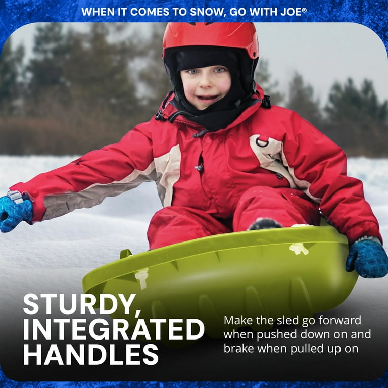 Snow Joe Plastic Snow Sled 48” Toboggan Board with Handles and