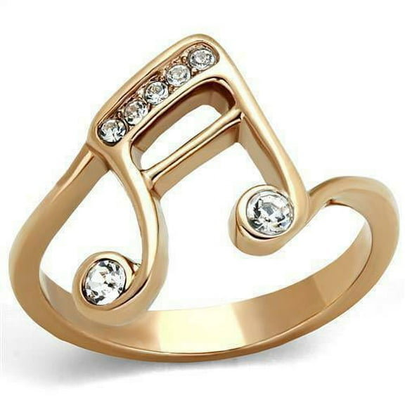Rose Gold EP Stainless Steel Pink Crystal Musical Music Note Fashion Ring Anillo Para Mujer