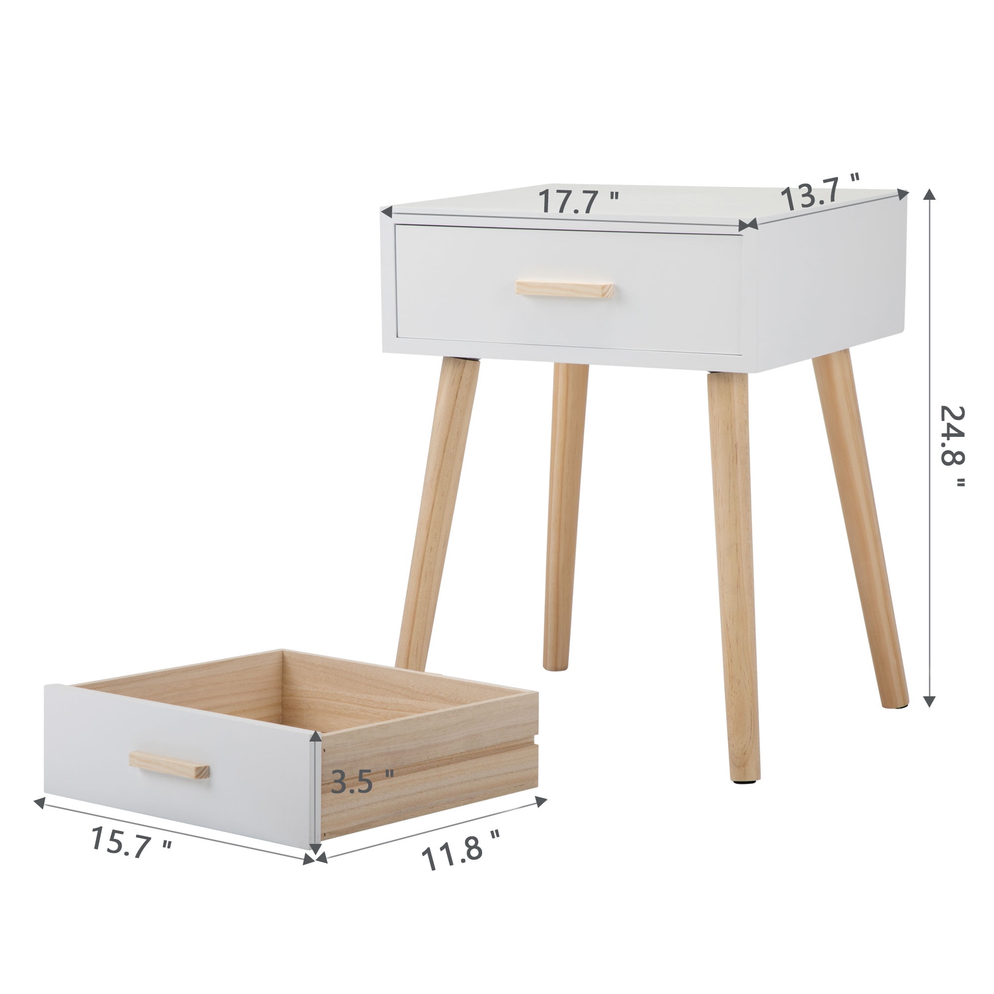 Private Jungle Set of 2 Wooden Side End Table with Solid Wood Legs, Nightstands Sofa Table w/Storage Drawer,White Private Jungle Set of 2 Wooden Side End Table with Solid Wood Legs, Nightstands Sofa Table w/Storage Drawer,White