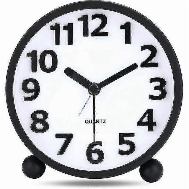 Silent Analog Alarm Clock,Black Metal Large 3D Digits,Non Ticking Table Clock with Night Light Bedside Alarm Clock 10.8cm