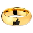 thumbnail image 2 of Tungsten Thumbs Up Emoji Band Ring 7mm Men Women Comfort Fit 18k Yellow Gold Dome Polished, 2 of 4