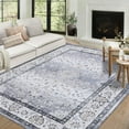 thumbnail image 2 of ZACOO Area Rug 5x7 Vintage Machine Washable Area Rug Indoor Foldable Accent Rug for Living Room Aesthetic Non Slip Throw Rugs with Rubber Backing, Grey, 2 of 8