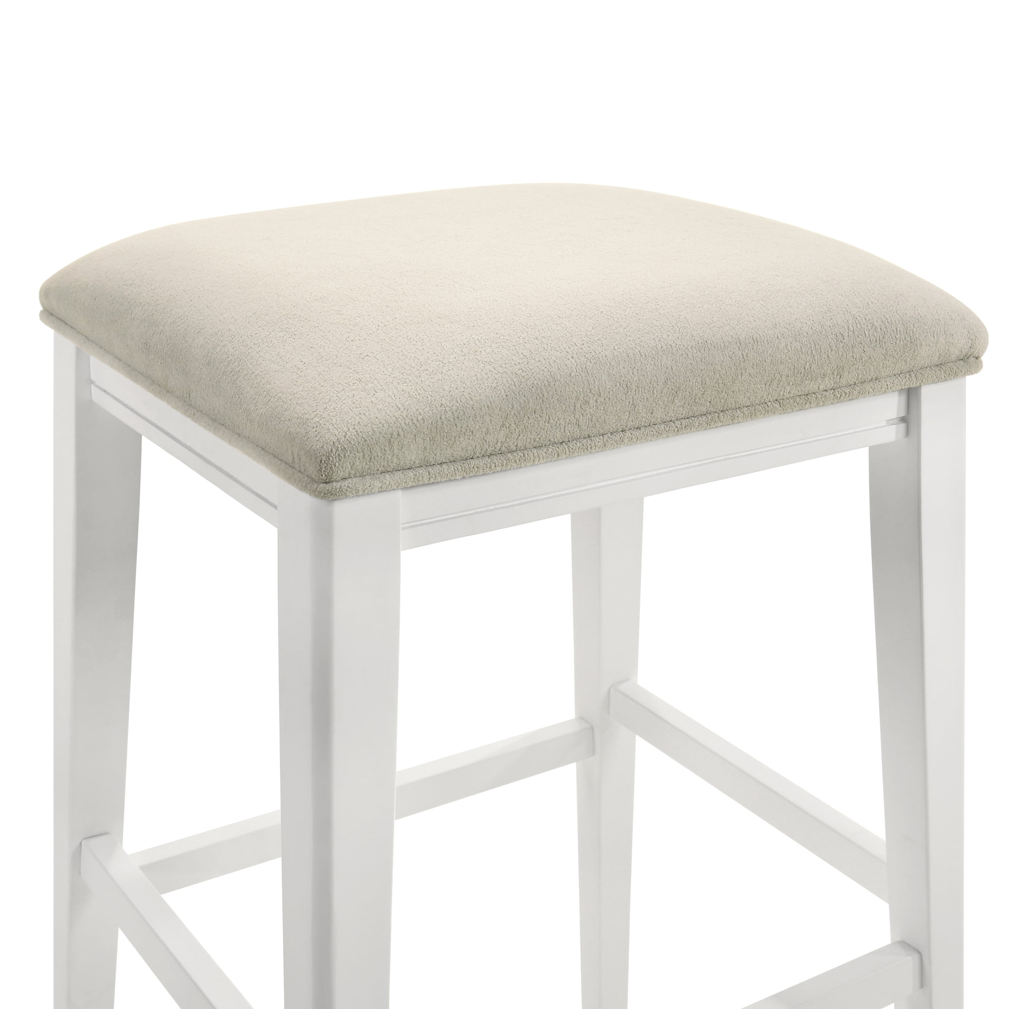 Jane Contemporary Transitional Wood Counter Height Kitchen Bar Stool in White Finish with Cream Fabric Upholstered Seat