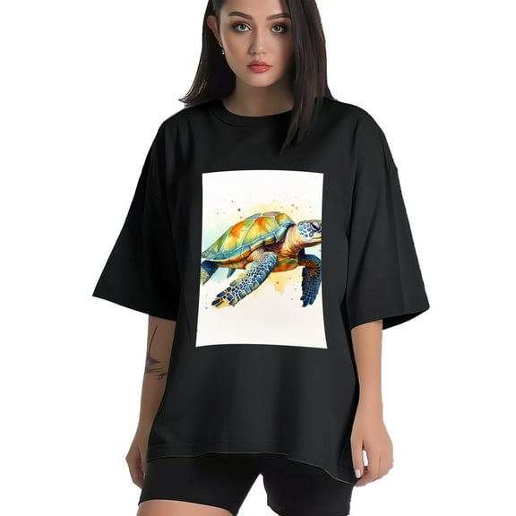 Plus Size Shirt for Women Black Tops for Women Short Sleeves Shirt for Women Turtle T Shirt Crewneck Shirt for Women XS