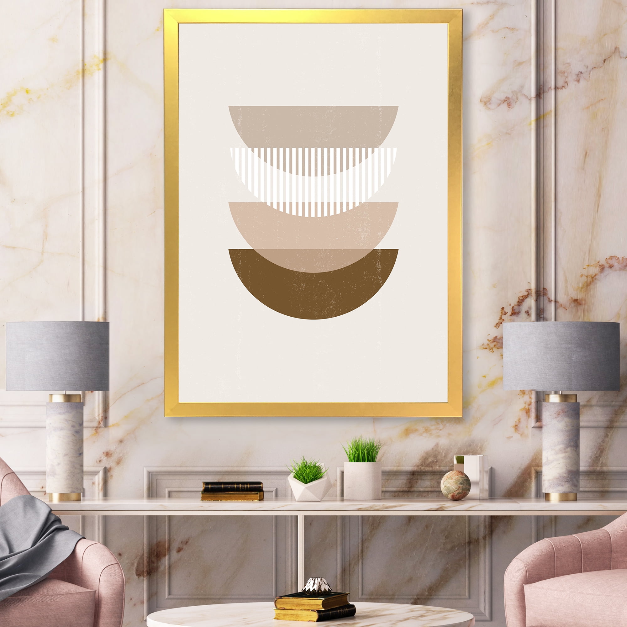 Designart 'Abstract Moon and Sun Geometric Print III' Modern Framed Art Print