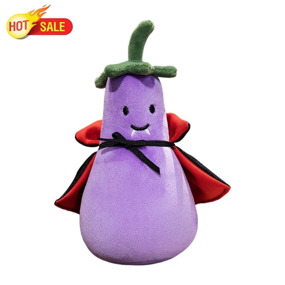 Qocolcyl Vampire Eggplant Plush Stuffed Animal, Cute Halloween Eggplant Plush Toy with Vampire Cape, Soft Fruit Plush Pillow for Adults, Halloween Home Decor, Holiday Party Decoration & Gift