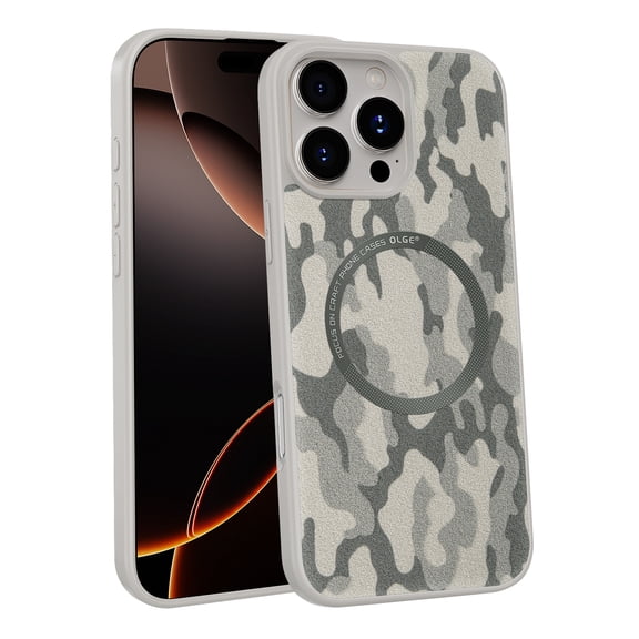 Magnetic For iPhone 15 Pro Max Phone Case,Camouflage Pattern PU Leather Back Design,Compatible with Mag-Safe,Anti-Scratch Shockproof Anti-fall Drop Protection,Ultra Slim Phone Case,Gray