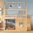 thumbnail image 3 of Euroco Full Size Loft Bed with Storage Shelves, House Bed with LED Light, Natural, 3 of 7