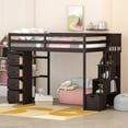 thumbnail image 2 of Twin Wood Loft Bed with Storage Drawers, Stairs and Guard Rail, Loft Bed with Shelves, Loft Bed for Teenagers, Multiple Functions Bed(Espresso), 2 of 8