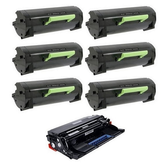 PrinterDash Compatible Replacement for Lexmark MX-310/MX-410/MX-510/MX-511/MX-610/MX-611 Series GSA Drum/Toner Value Combo Pack (1-Drum Unit/6-Toners) (NO. 601) (50F0Z0G_1PK/60F000GSY_6PKVB)