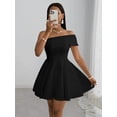thumbnail image 3 of Black Off-Shoulder Fit & Flare Mini Dress For Party Wedding Dinner, 3 of 8