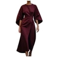thumbnail image 1 of 2025 Vestido elegante de color liso para mujer con cintura alta, mangas murciélago, estilo informal, mezcla de poliéster, vestido de fiesta para todas las estaciones, 1 of 4