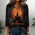 thumbnail image 4 of Trgacdwlo Retro Ghost Halloween Pumpkin Women's Fall Halloween Shirt V Neck Women's 3/4 Sleeve Tops Funny Pumpkin Ghost Fall Pullover Tops, 4 of 5