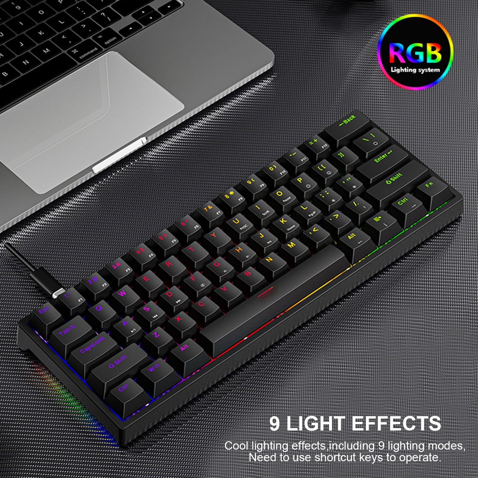AuroraX Gaming Keyboards for Computers RGB Backlit Keyboards with Mechanical Feel,Wired Connection,Adjustable Backlight,Durable ABS Keycaps for Gaming Gear Black