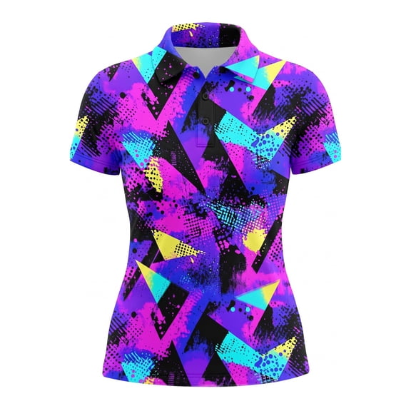 XAOFW Women Short Sleeve Graphic T Shirts Short Sleeve Lapel Collar Tees With Geometric Print Quick Drying Casual Athletic T-Shirts Comfortable Tops XXXXL