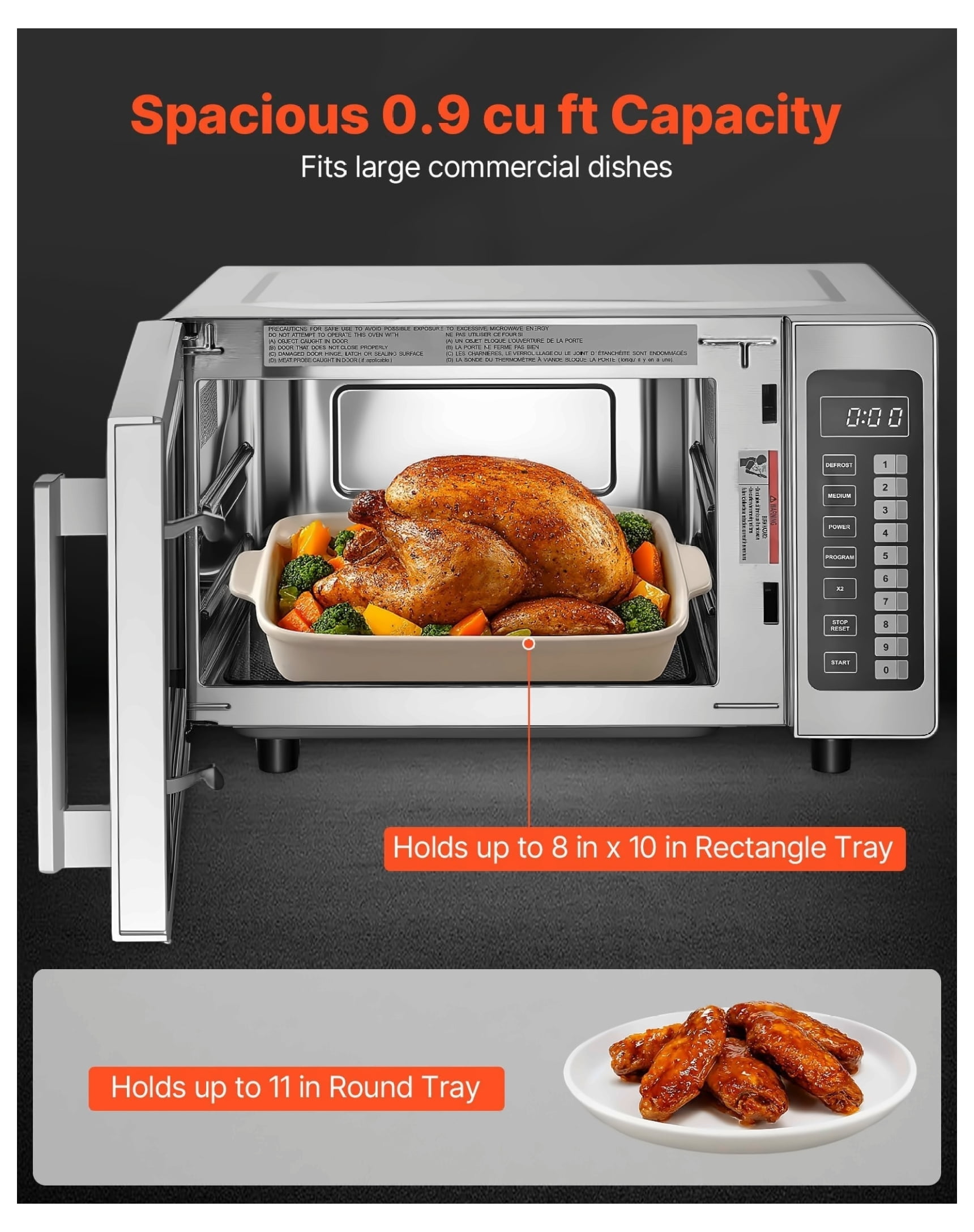 Countertop Microwave Oven, 0.9 Cu Ft, 1000W Stainless Steel - Digital Touchscreen, 10 Presets, 5 Power Levels, Multi-Lock for Commercial & Home Use