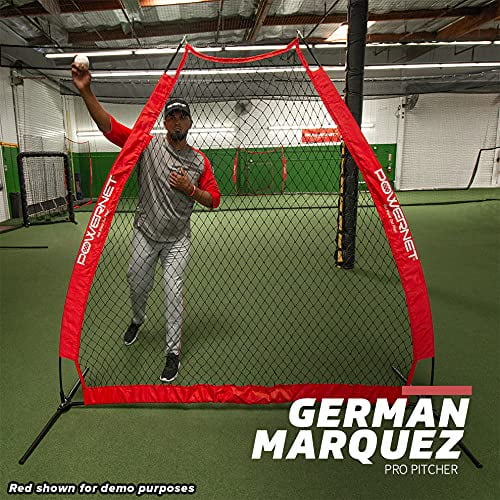 Powernet Portable Baseball Practice Net for Pitching and Hitting, Softball Pitching Net, Pop Up Batting Cage Net Coach Shield from Errant Throws, Backyard Outdoor Training, 7 FT A-Frame Screen