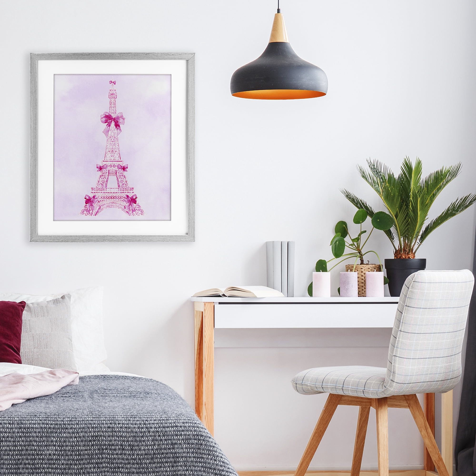 Stupell Industries Ribbon Bedecked Eiffel Tower Gray Framed Print Under Glass, design by Ziwei Li
