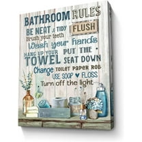 Bathroom Decor Canvas Wall Art Rustic Bathroom Rules Sign Picture Blue Bathroom Wall Decor Painting Framed Modern Artwork for Bathroom Toilet LaundryRoom Decor 12x16 inch