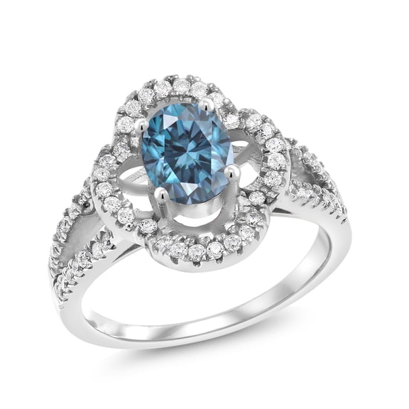 Gem Stone King 925 Sterling Silver Ring Oval Persian Blue Moissanite and (1.75 Cttw, Size 8)