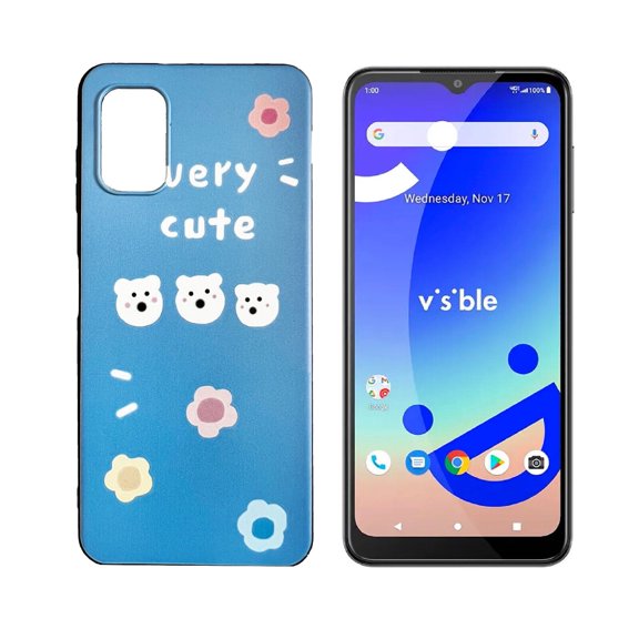 For Visible Midnight WTVIS01VS TPU 1-Piece Cover Phone Case   Tempered Glass - Bear Design