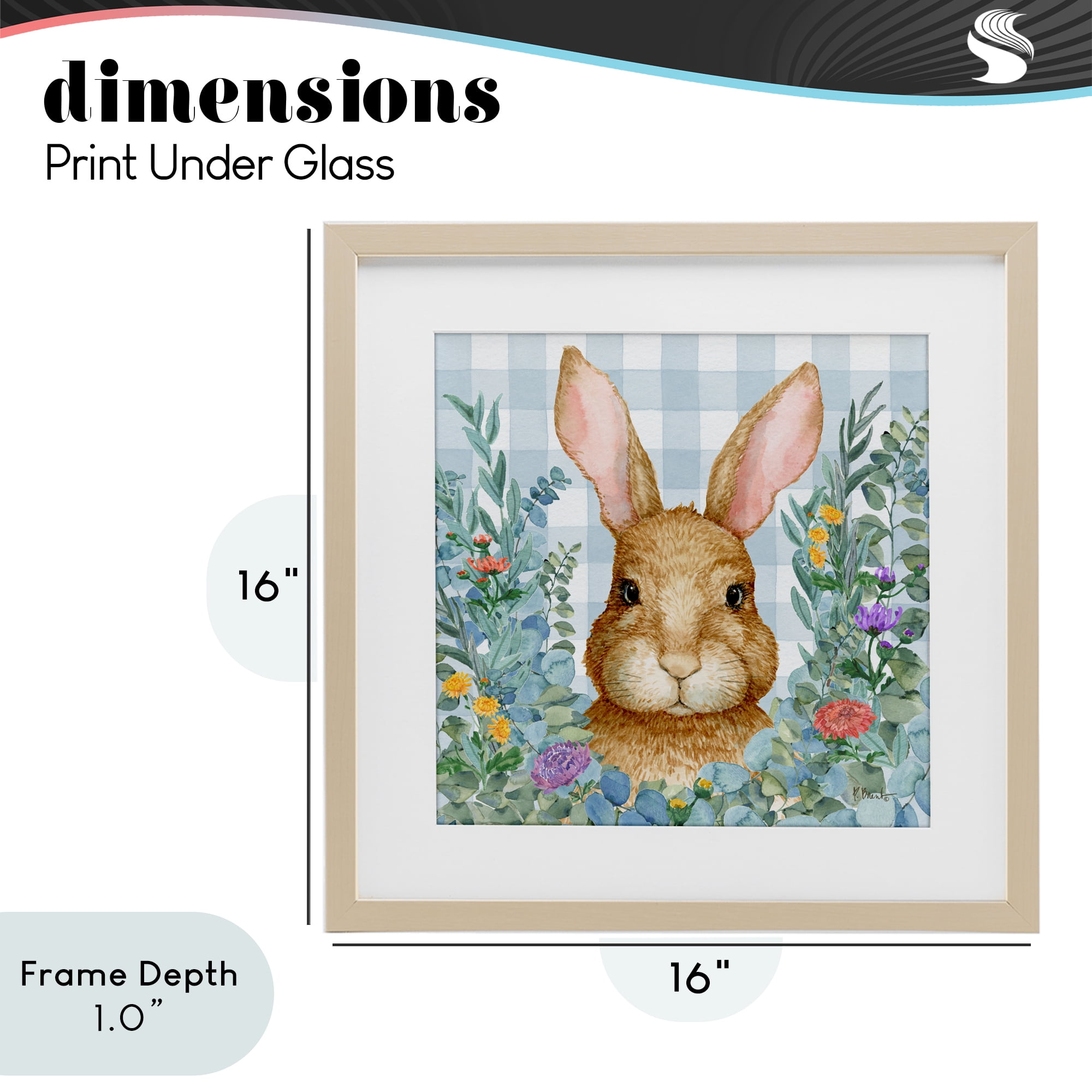 Stupell Industries Rabbit Laurel on Gingham Birch Framed Print Under Glass, design by Paul Brent