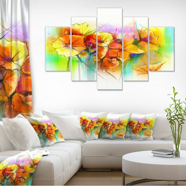 Gerbera et Marguerites Jaune Vif - Grande Impression sur Toile Florale