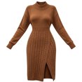 thumbnail image 6 of QIYAGBSA Cable Knit Sweater Dress for Women Soft Round Neck Fitted Midi Side Slit Long Sleeve Fall Winter, 6 of 8