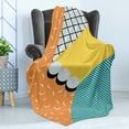 thumbnail image 4 of 1990s Soft Flannel Fleece Throw Blanket, Vintage Style Abstract Composition Retro Graphic Style Lines Waves, Cozy Plush for Indoor and Outdoor Use, 50" x 70", Pale Orange Yellow, by Ambesonne, 4 of 5
