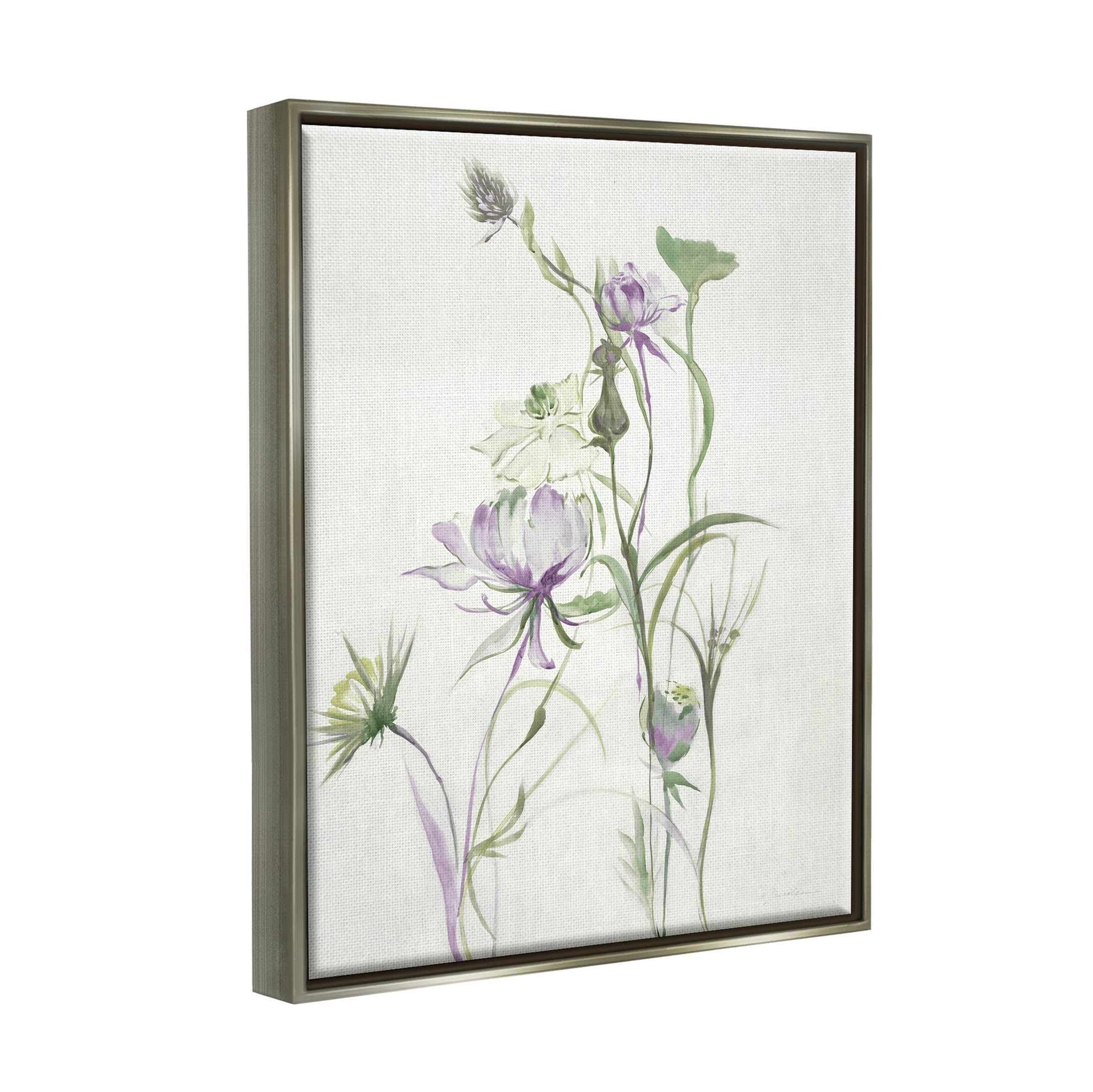 Stupell Industries Traditional Floral Sprouting Buds Graphic Art Luster Gray Floating Framed Canvas Print Wall Art, Design by Liz Jardine
