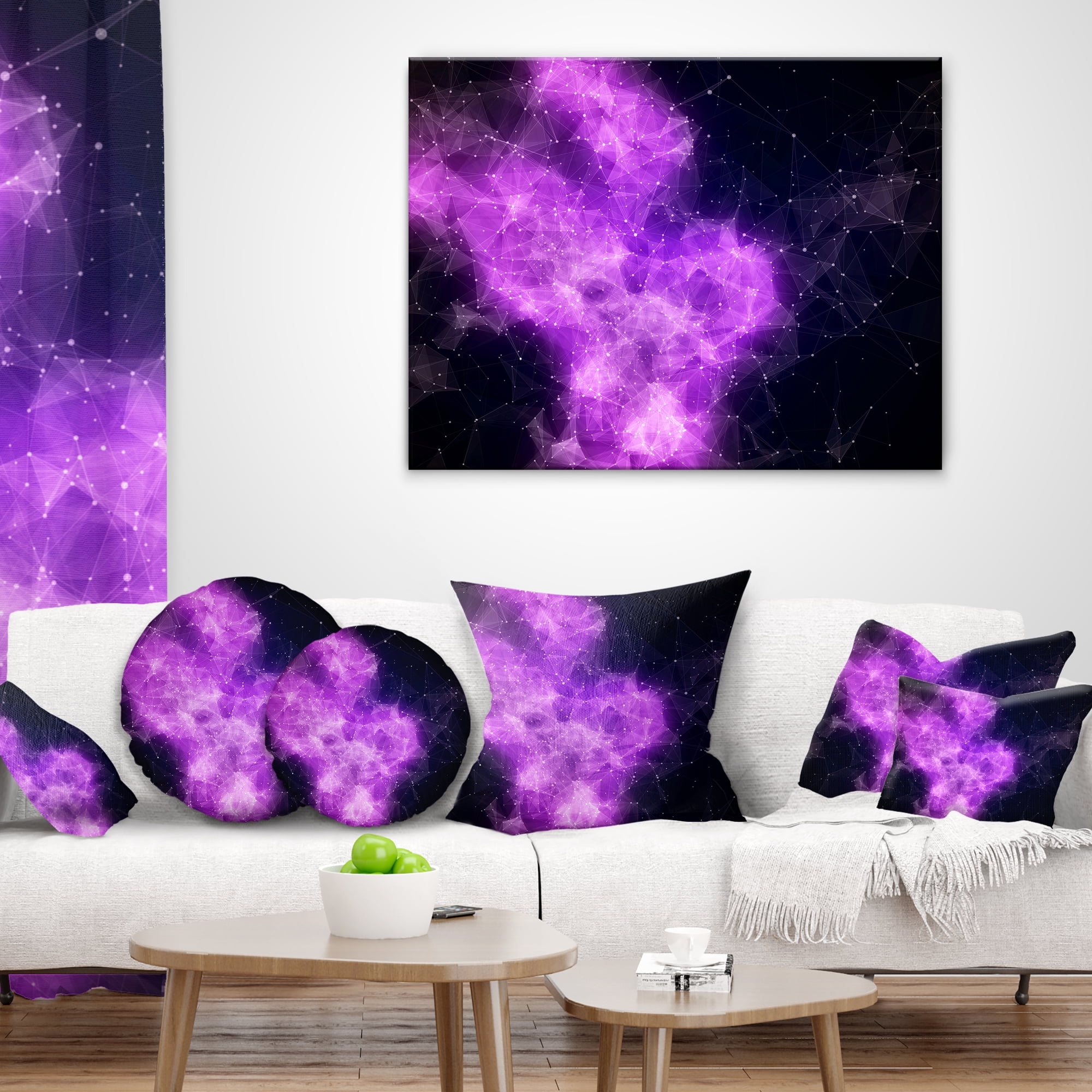 Designart Fractal Violet Nebula - Contemporary Throw Pillow - 12x20