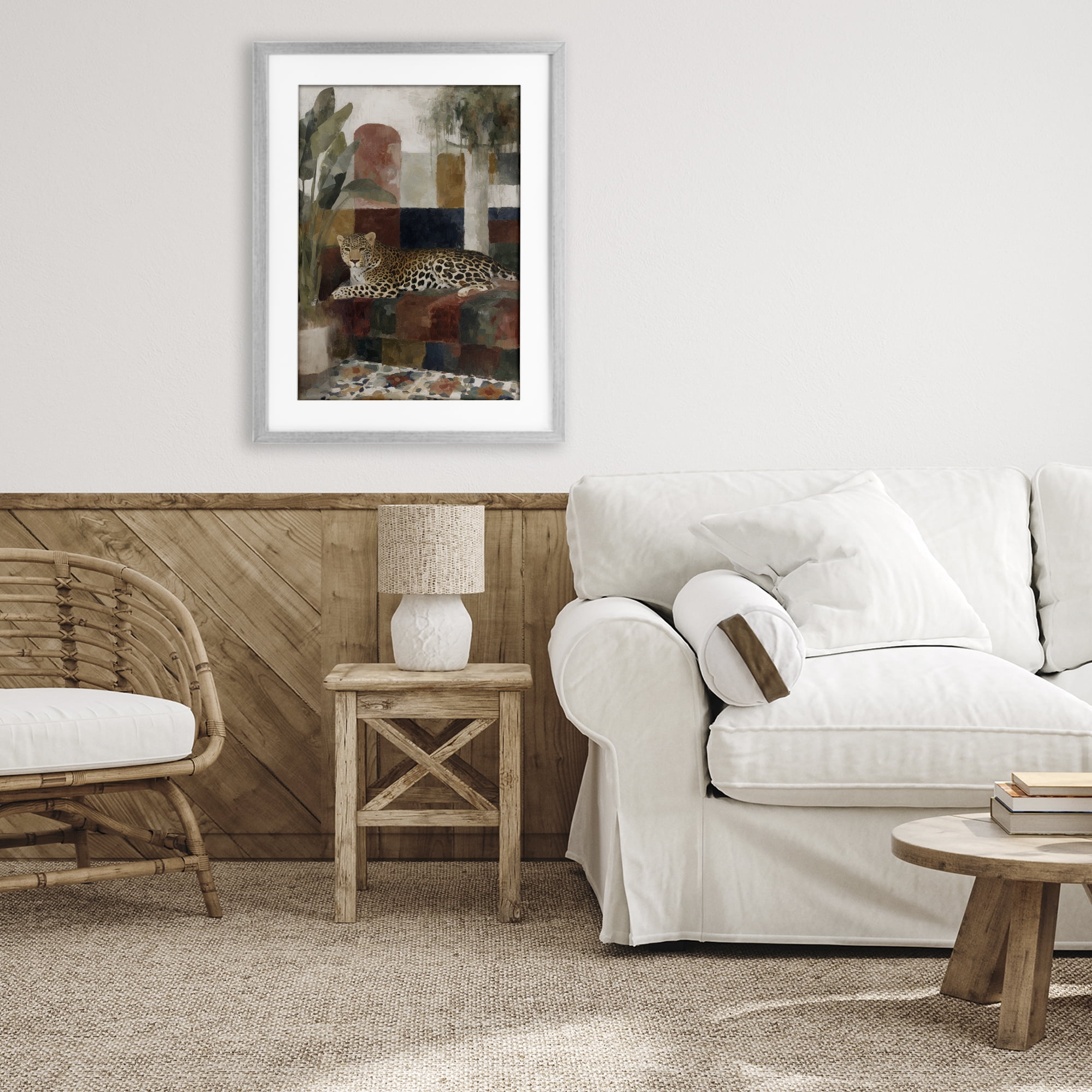 Stupell Industries Jaguar Among Tropical Palms Gray Framed Print Under Glass, design by Chromatic Storm Studio