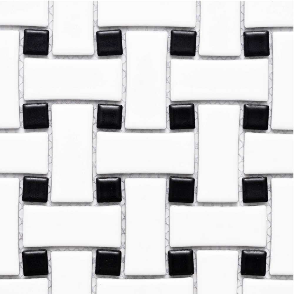 The Tile Life Ada Black & White Porcelain Basketweave Mosaic Floor & Wall Tile, 12 x 12 in, 20-Piece