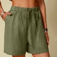 thumbnail image 2 of RYRJJ Women's Cotton Linen Shorts Drawstring Elastic Waist Shorts Casual Summer Comfy Lightweight Baggy Beach Shorts with Pockets(Army Green,M), 2 of 7