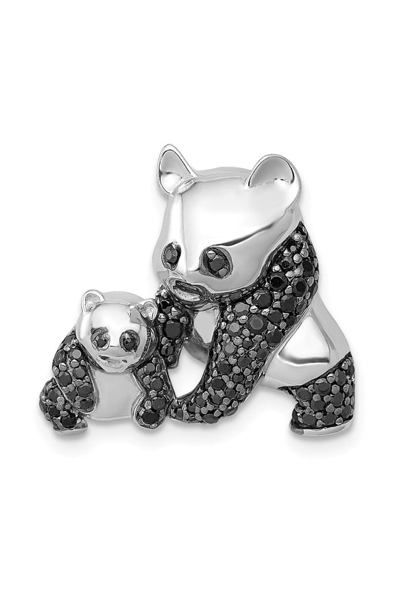 14K White Gold Charm Pendant Diamond Round Black Pandas